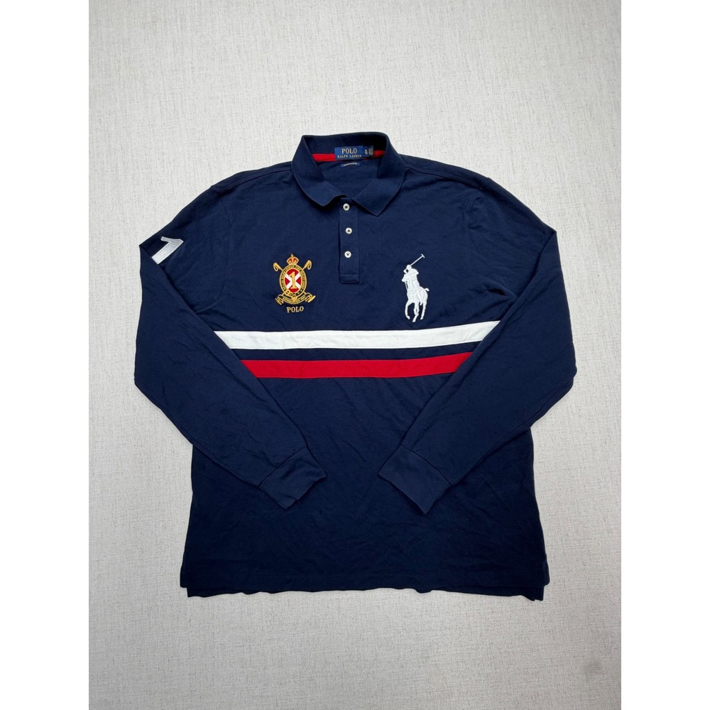 Polo Ralph Lauren Mens XL Custom Slim Fit Long Sleeve Polo Navy Crest Big Pony